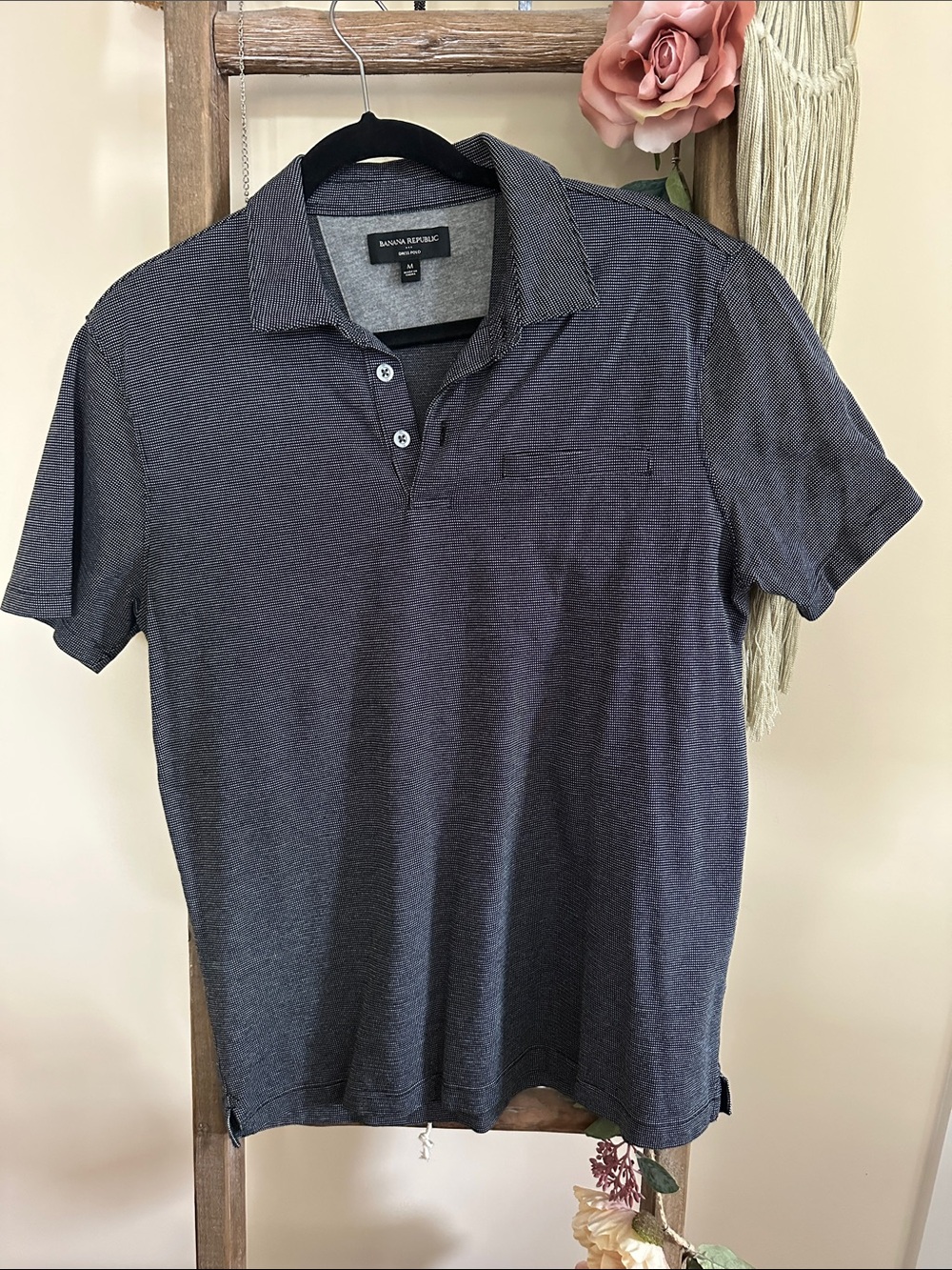 Banana Republic Men’s Charcoal Polo in Subtle Stripe - 2018